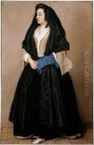 Portrait Of An Elegant Woman Wearing A Black Shawl by Etienne Liotard
