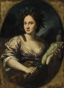 Portrait Of A Young Lady, Half-length, As Minerva by Lorenzo Lippi