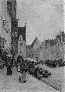 R. "der Alte Markt In Augsburg". Sign.,
 Rucks. Auf Klebezettel Bez. Ol Auf Lwd. 48,5 X 34,5 Cm. Rahmen