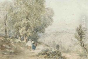 Figures on a rural track by David Cox