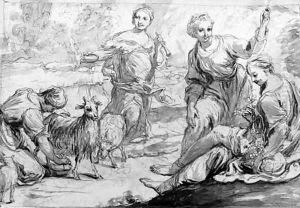 Muses and a shepherdess milking a goat by Giuseppe Maria Crespi