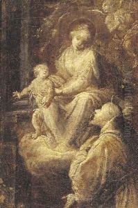 The Madonna and Child adored by a male saint The Madonna and Child adored by a male saint