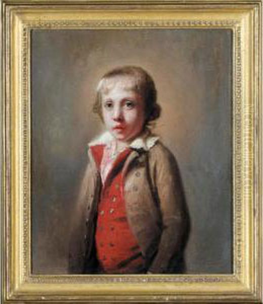 Portrait Of A Boy, Half Length, 
Wearing A Brown Coat, Scarlet Waistcoat And A White Shirt - view 1