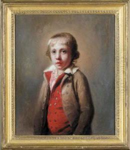 Portrait Of A Boy, Half Length,
Wearing A Brown Coat, Scarlet Waistcoat And A White Shirt by Richard Livesay