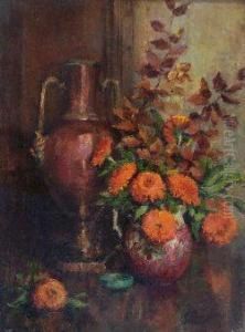 Still Life Of Flowers And Brass Vase