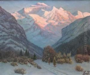 Montagne Enneigee A La Tombee De Nuit