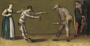 A scene from a Commedia dell'arte by Louis de Caullery