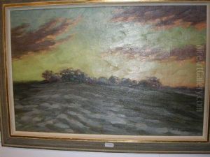 Olja, 'landskap Med By', 53x34 by Bror Ljunggren