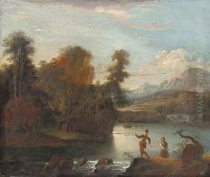 Anglers by a weir
