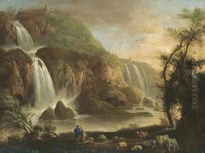 View Of The Falls At Tivoli And The Villa Of Maecanas Beyond