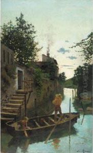 Atardecer En El Canal (evening On The Canal) by Joan Llimona y Bruguera