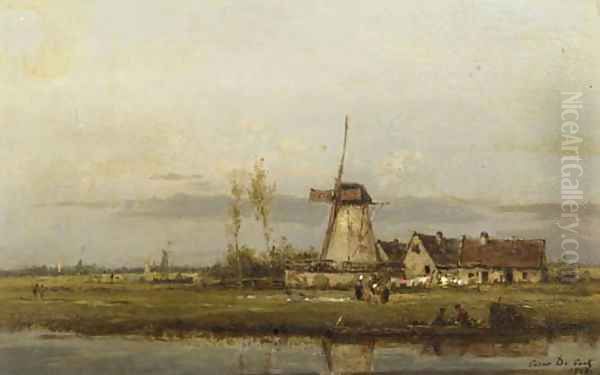 Washerwomen at work by a windmill - view 1