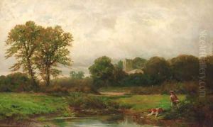 Children playing by a pond by Henry Hadfield Cubley