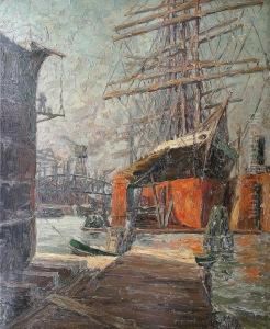 Belebter Fischereihafen An Der Themse by Robert Malcolm Lloyd