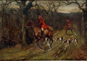 On The Scent, Huntsmen And Hounds On A Woodland Path by Thomas Ivester Lloyd
