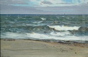 Sea Between Hope Cove And Thurlestone, Stoke Point In The Distance by Thomas Lloyd