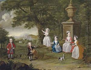 Group portrait of children, possibly the children of Don Francisco Lopes Suasso by Rene Auguste Constantyn