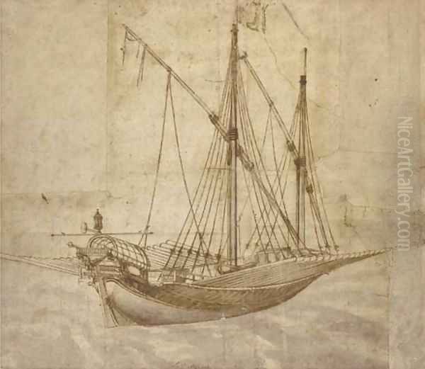 An elegant galley with oars shipped - view 1