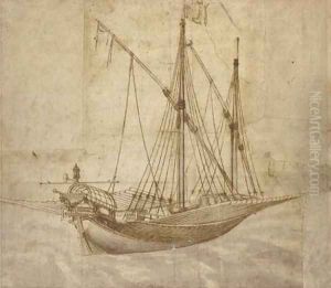 An elegant galley with oars shipped