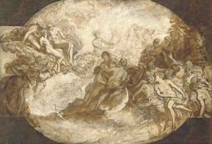 Apollo in his chariot a modello for a ceiling