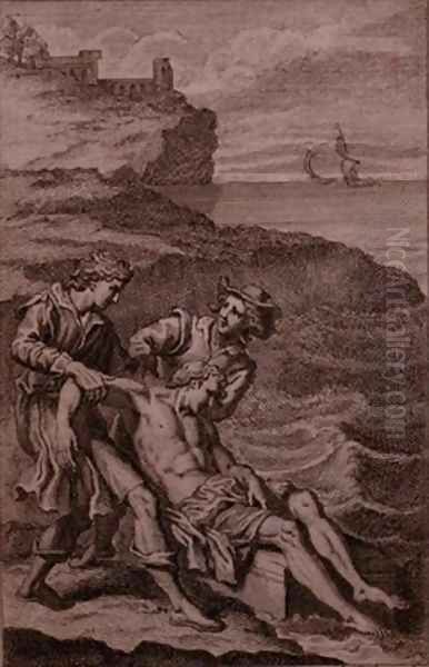 The shepherds Strephon and Klaius rescuing Musidorus from drowning - view 1