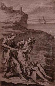 The shepherds Strephon and Klaius rescuing Musidorus from drowning by Louis Cheron