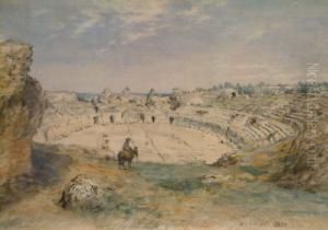 Roman Amphitheatre Italica Signed And Dated 1870 14 X 20.5in by William Ewart Lockhart