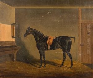 A Saddled Black Hunter In A Stable by James Loder Of Bath