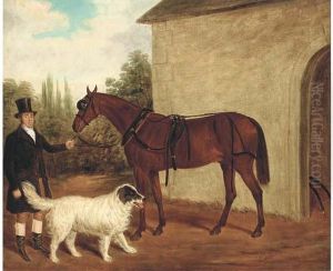 A Bridled Horse Held By A Groom, A Dog By His Side by James Loder Of Bath