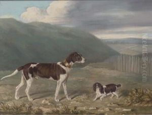 A Gundog And A Spaniel In A Landscape by James Loder Of Bath