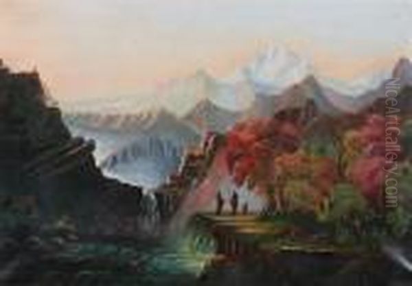 Landscape With Waterfall And Indians - view 1