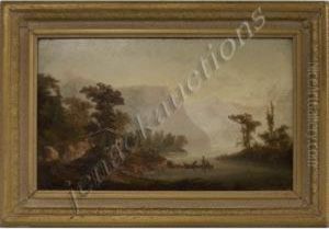 Alpine Mountain Landscape With Boaters