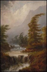 Wind Blown Trees And Rushing River by Alexander Francois Loemans