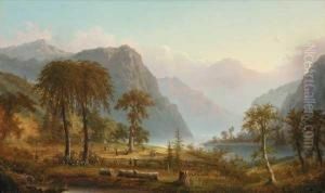 Harvesters In A River Landscape by Alexander Francois Loemans