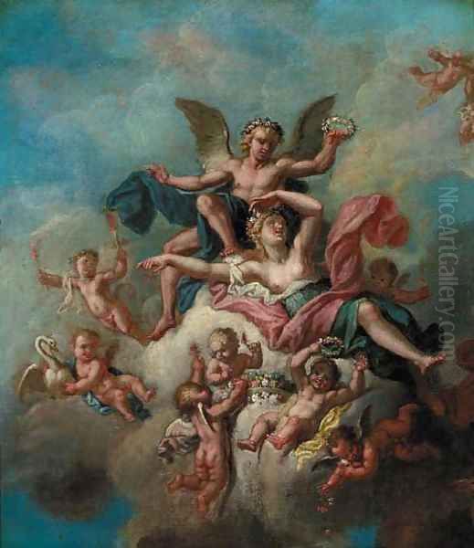 Angels and nymphs disporting on a cloud - view 1