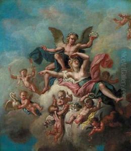Angels and nymphs disporting on a cloud by Louis Cheron