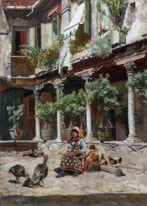 Un Patio Espagnol Avec Une Mere Et Sa Fille by Logsdail William