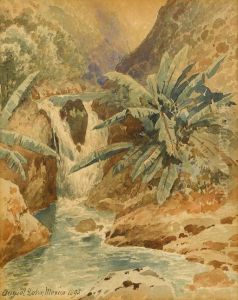 Palms By A Waterfall by August Lohr