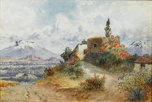 View Of Mexico City And Iztaccihualt by August Lohr