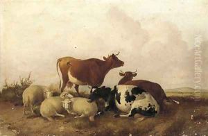 Cattle in a water meadow by Thomas Sidney Cooper