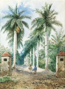 The Gateway To An Estate In Mexico With An Avenue Of Palms by August Lohr