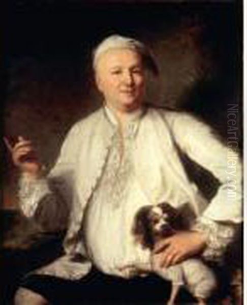 Portrait D'homme Vetu De Blanc Avec Son Chien - view 1