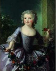 Portrait De Fillette Tenant Une Guirlande De Fleurs by Marianne Loir