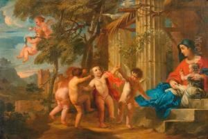 Madonna And Child With Dancing Putti. by Nicolas Loir
