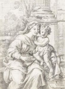 Vierge A L'enfant Dans Un Paysage by Nicolas Loir