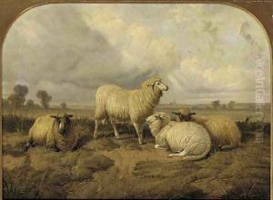 Sheep resting in a meadow by Thomas Sidney Cooper