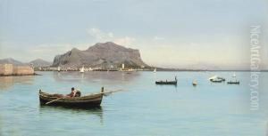 Fishermen Before The Monte Pellegrino In Palermo, Sicily by Francesco Lojacono