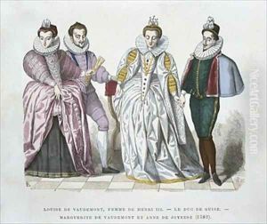 Louise of Lorraine Vaudemont 1553-1601 wife of Henri III Duke of Guise 1549-88 Marguerite of Vaudemont 1564-1625 and Anne of Joyeuse 1561-87 by after Chevignard