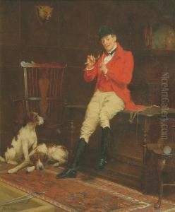 Huntsman And Hounds In An Interior by John Arthur Lomax