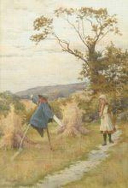 A Country Girlpaused On A Track Beside A Scarecrow - view 1